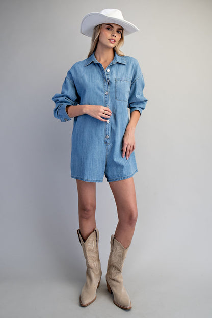 Mineral Washed Long Sleeve Romper
