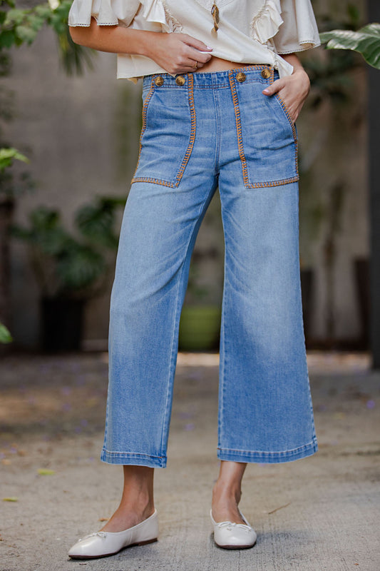 Whipstitch Pocket Cropped Jeans