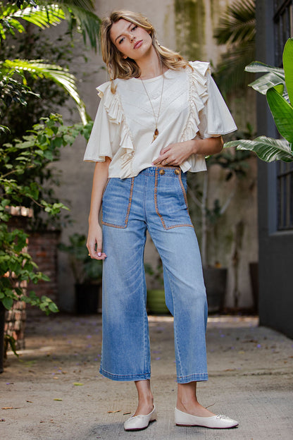 Whipstitch Pocket Cropped Jeans