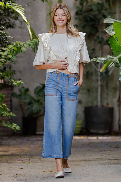 Whipstitch Pocket Cropped Jeans