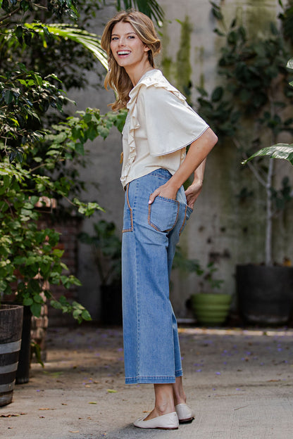 Whipstitch Pocket Cropped Jeans