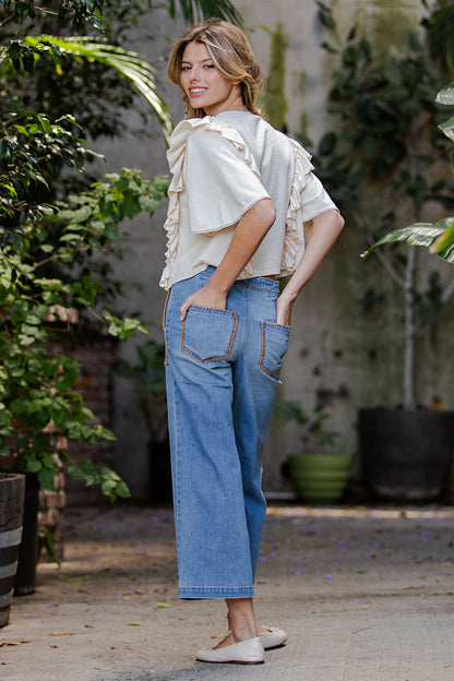 Whipstitch Pocket Cropped Jeans