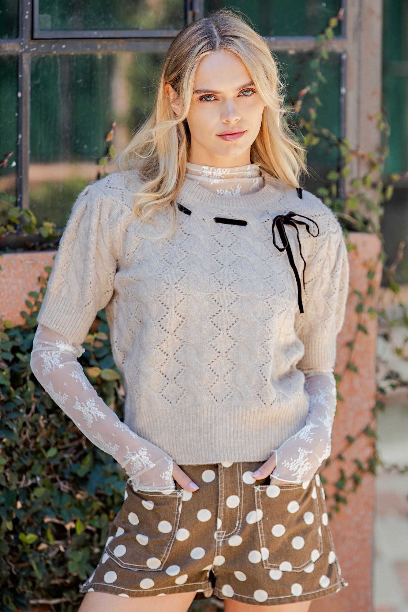 Ribbon Detail Short Sleeve Sweater