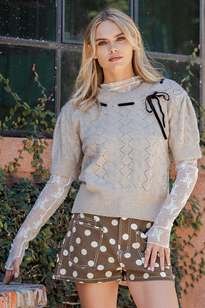 Ribbon Detail Short Sleeve Sweater