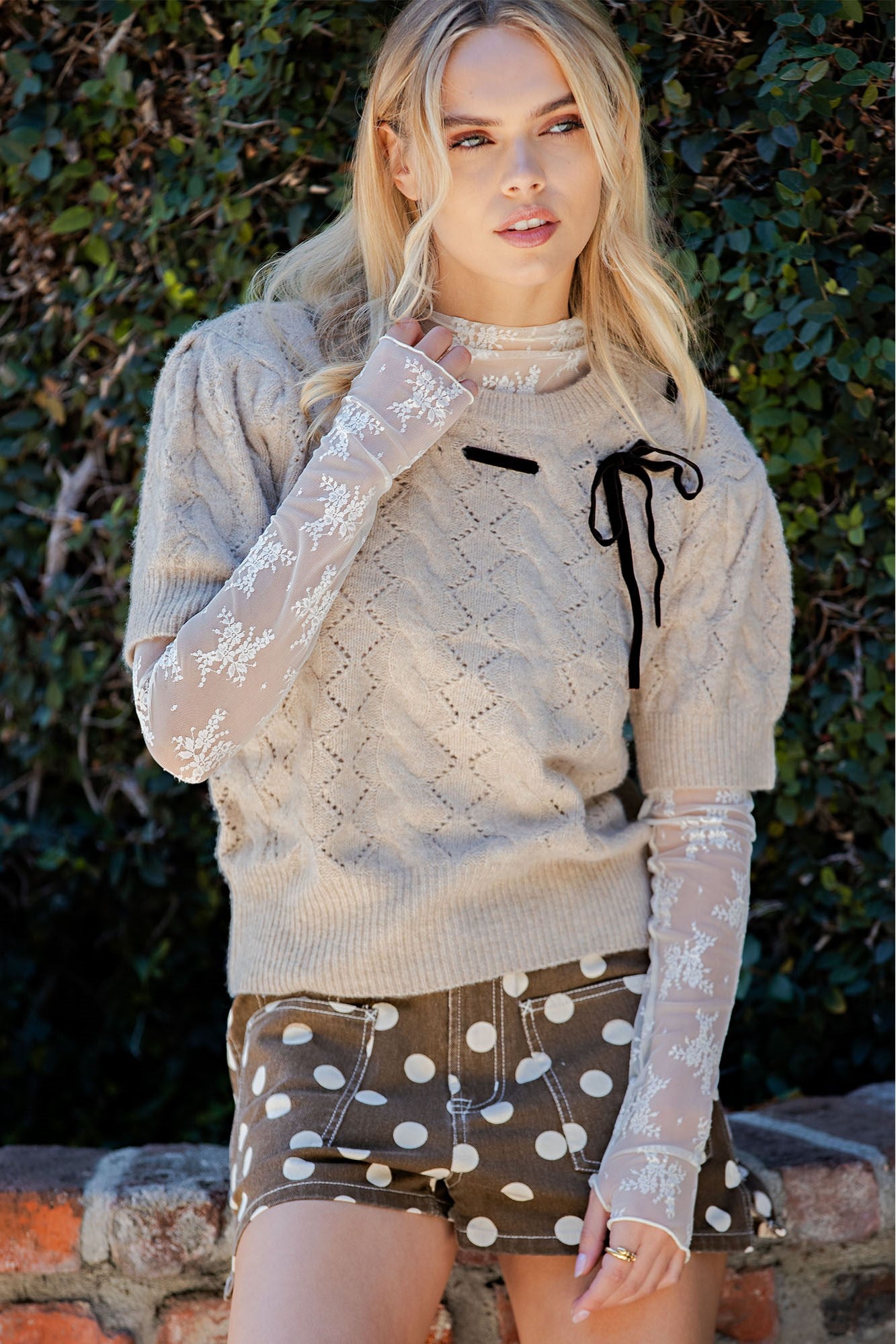 Ribbon Detail Short Sleeve Sweater