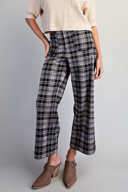 Plaid Patch Pocket Wide Leg Pants
