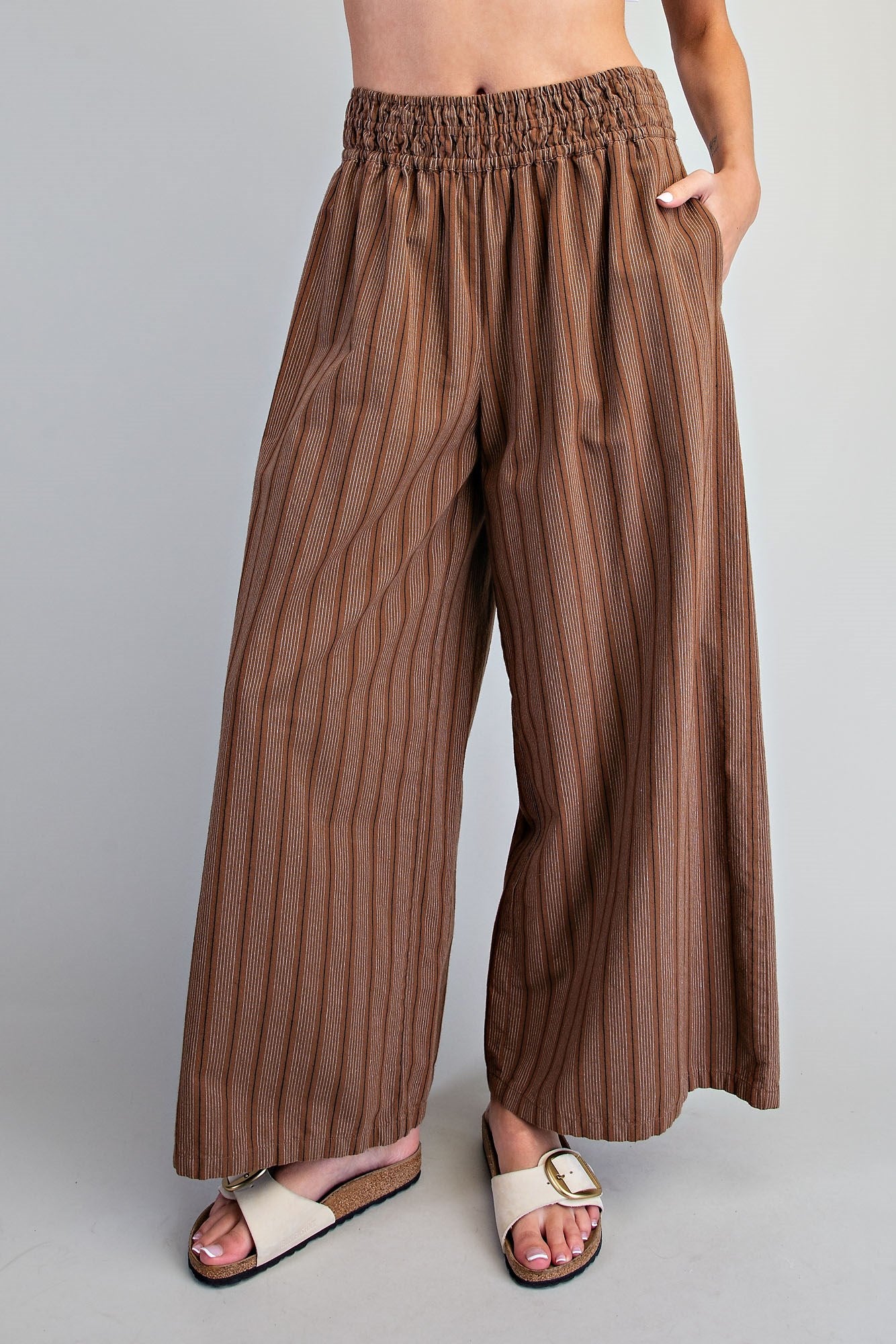 Soft Washed Striped Wide Leg Pants