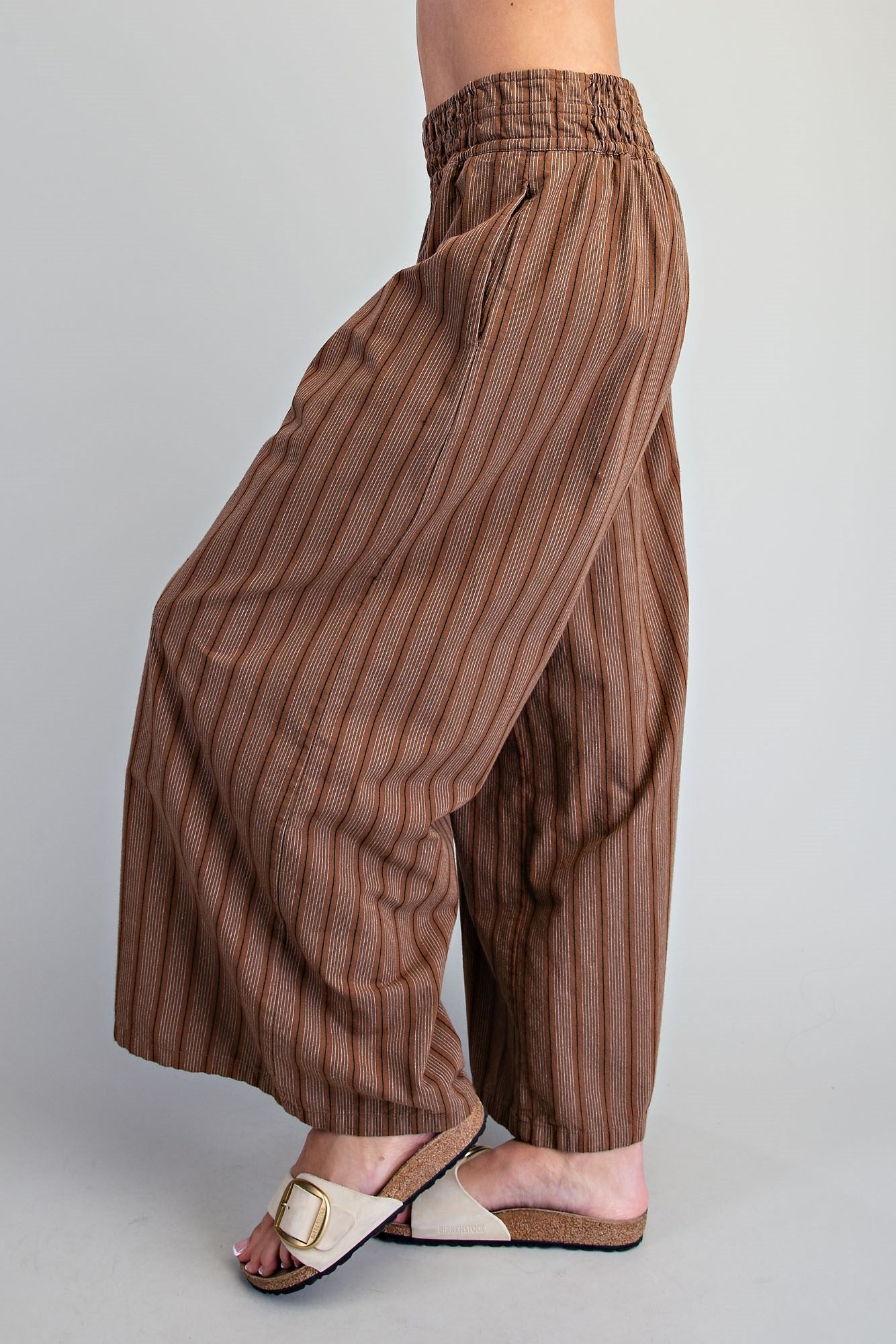 Soft Washed Striped Wide Leg Pants