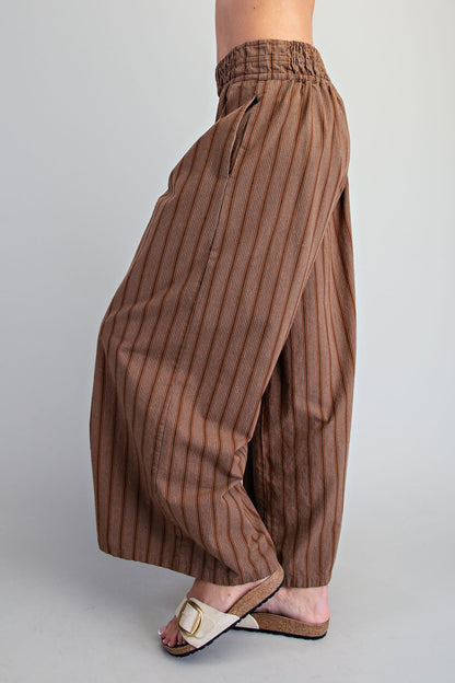 Soft Washed Striped Wide Leg Pants