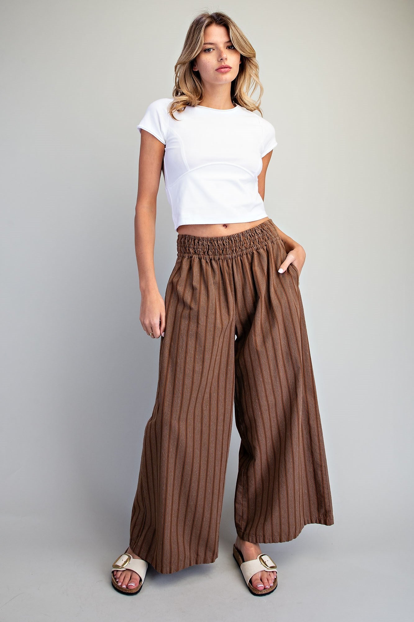 Soft Washed Striped Wide Leg Pants