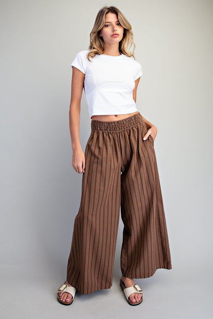 Soft Washed Striped Wide Leg Pants