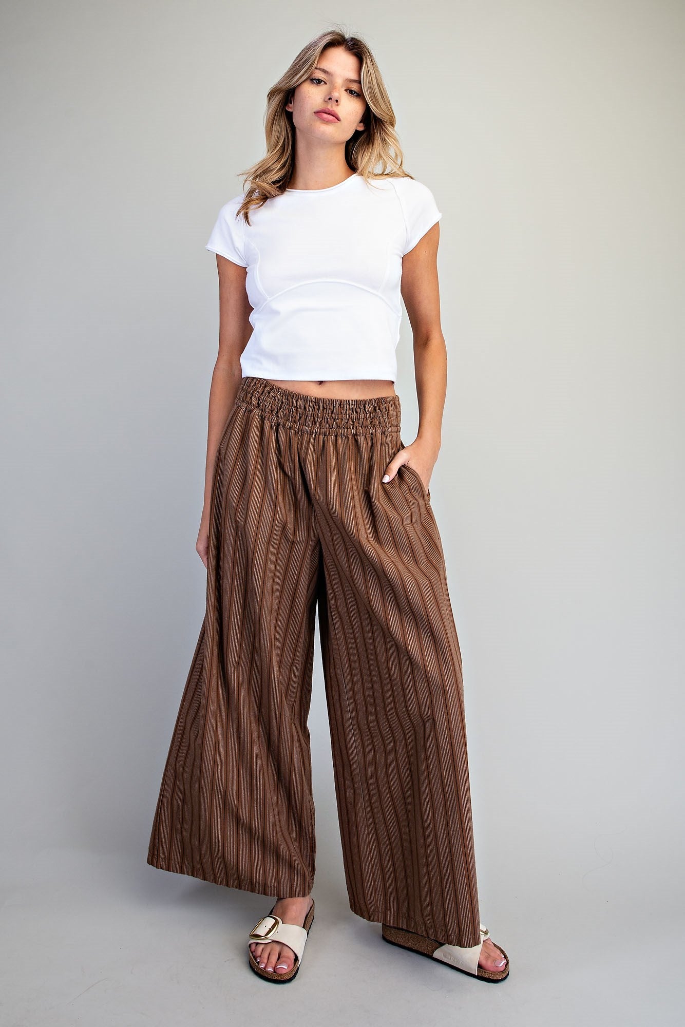 Soft Washed Striped Wide Leg Pants