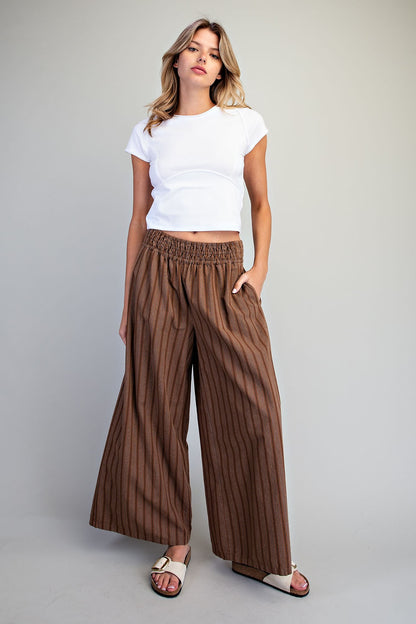 Soft Washed Striped Wide Leg Pants