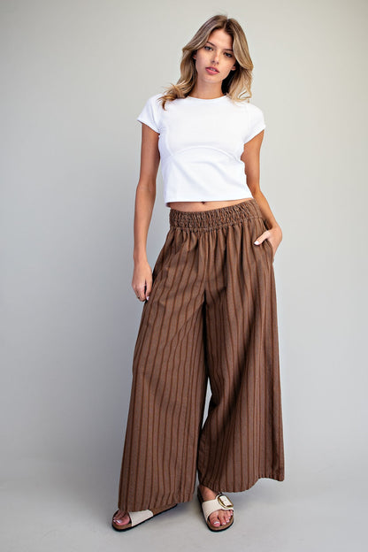 Soft Washed Striped Wide Leg Pants