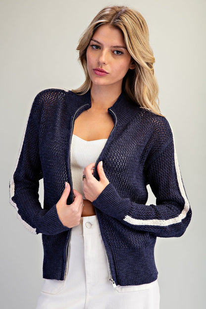 Side Stripe Textured Knit Jacket