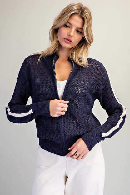 Side Stripe Textured Knit Jacket