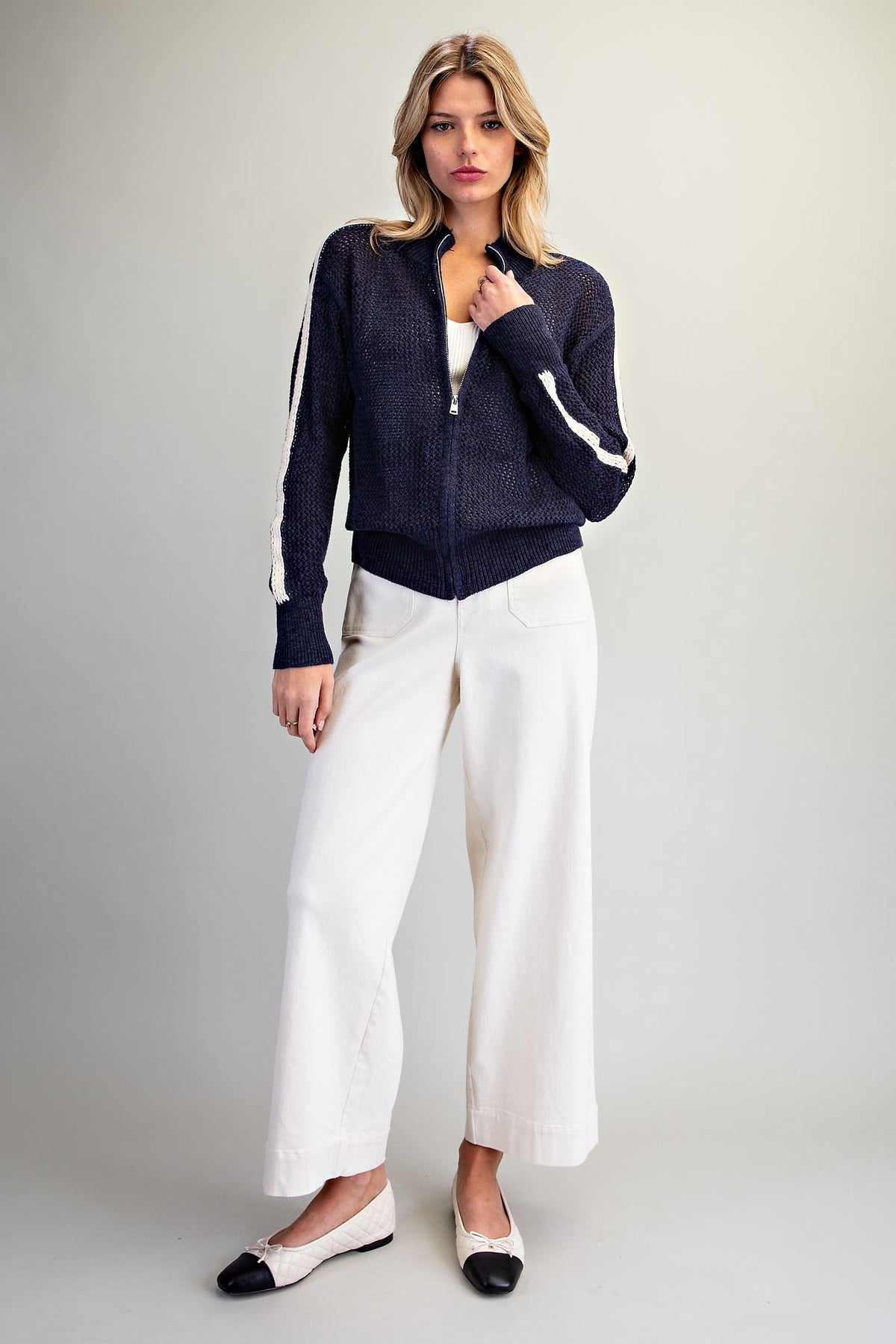 Side Stripe Textured Knit Jacket