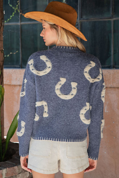 Horseshoe Graphic Whipstitch Sweater
