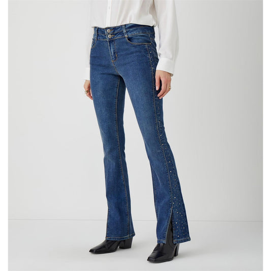 Flared Denim Rhinestone Jeans
