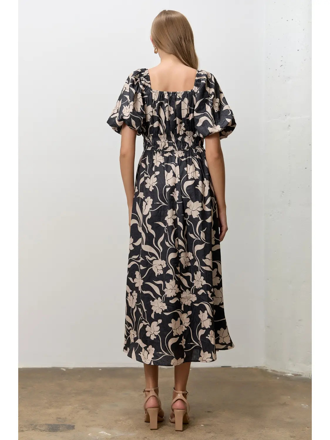 Floral Print Square Neck Midi Dress