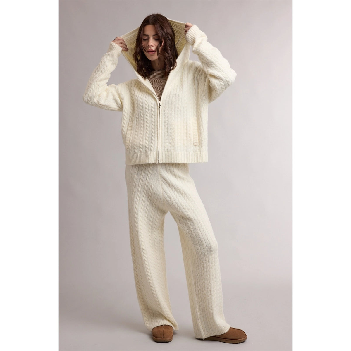 Elastic Waist Cable Knit Pants