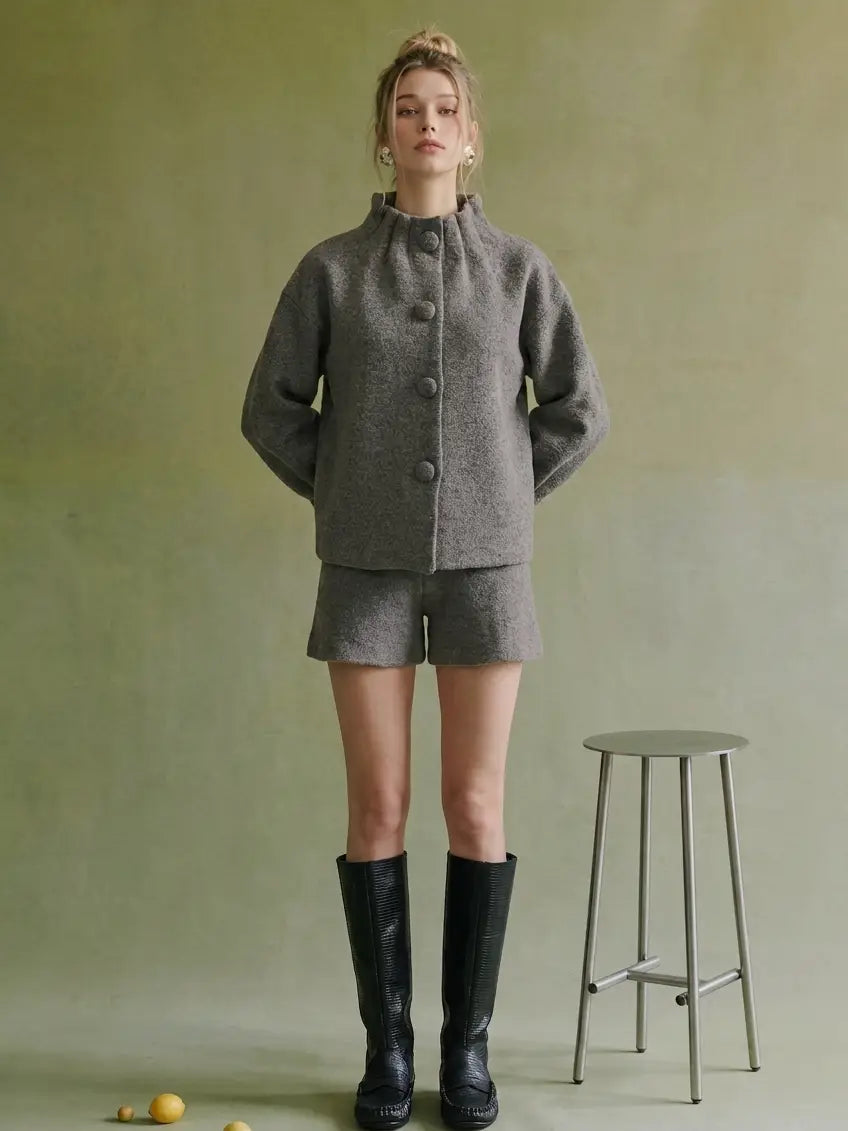 Textured Knit Funnel Neck Sweater Jacket