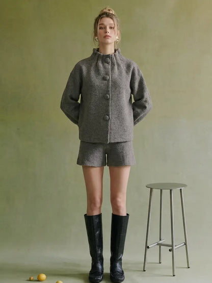 Textured Knit Funnel Neck Sweater Jacket