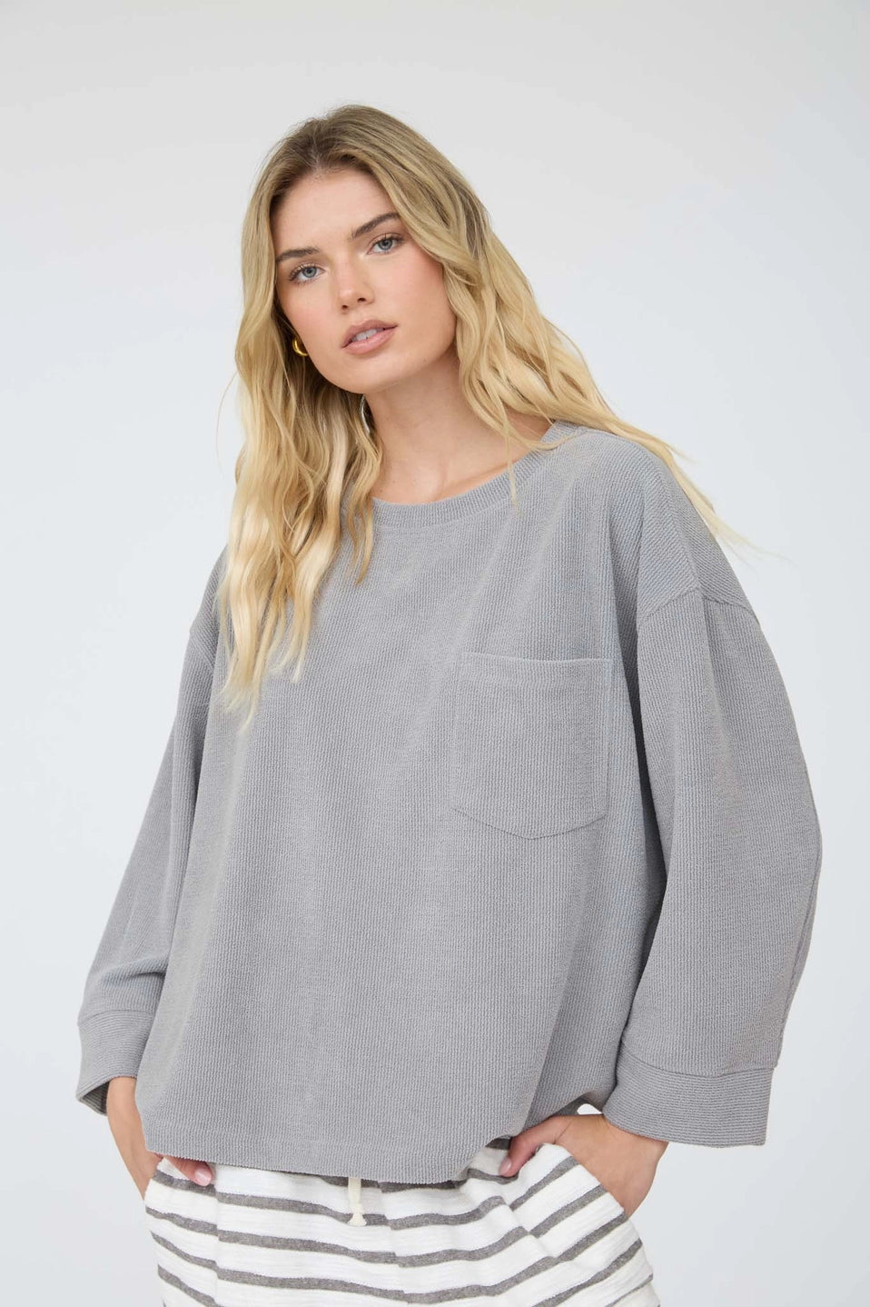Oversized Long Sleeve Textured Knit Top