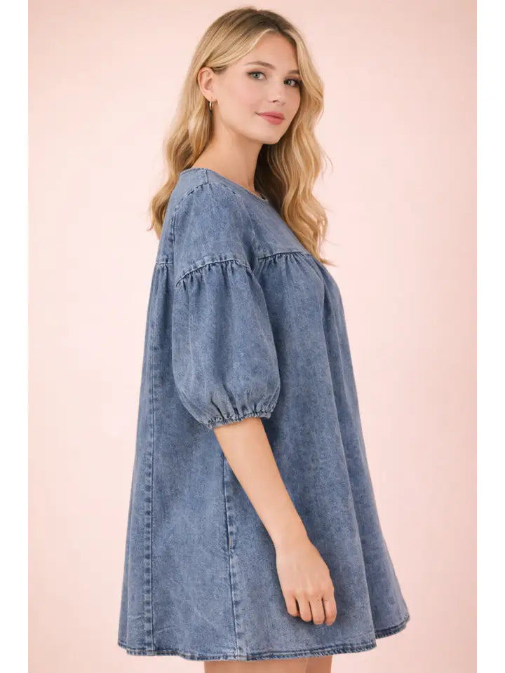 Washed Denim Casual Mini Dress