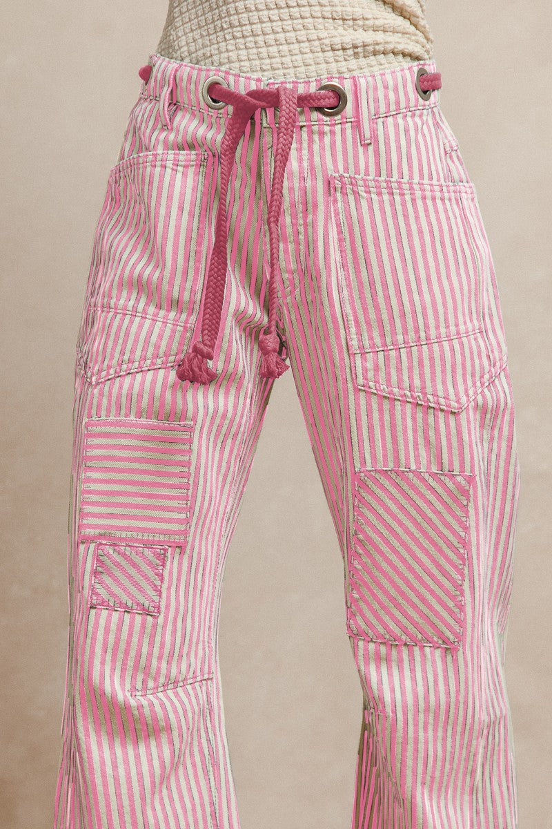 Striped Twill Barrel Pants