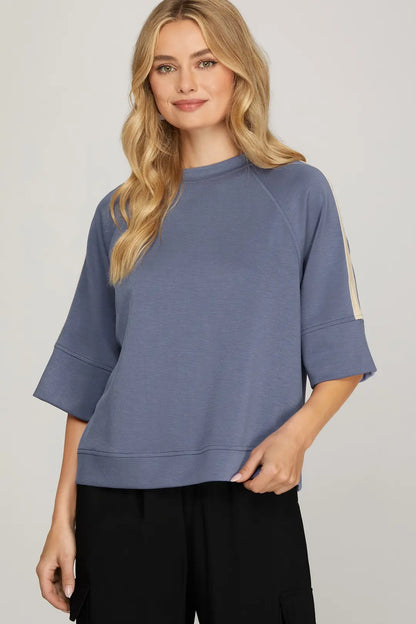 Half Sleeve Knit Top with Contrast Tape