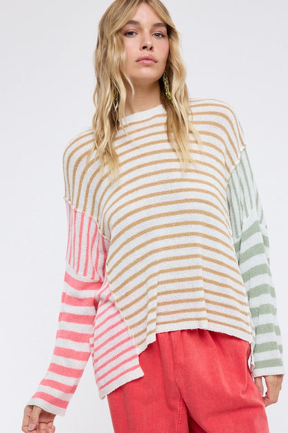 Multicolor Stripe Drop Shoulder Sweater