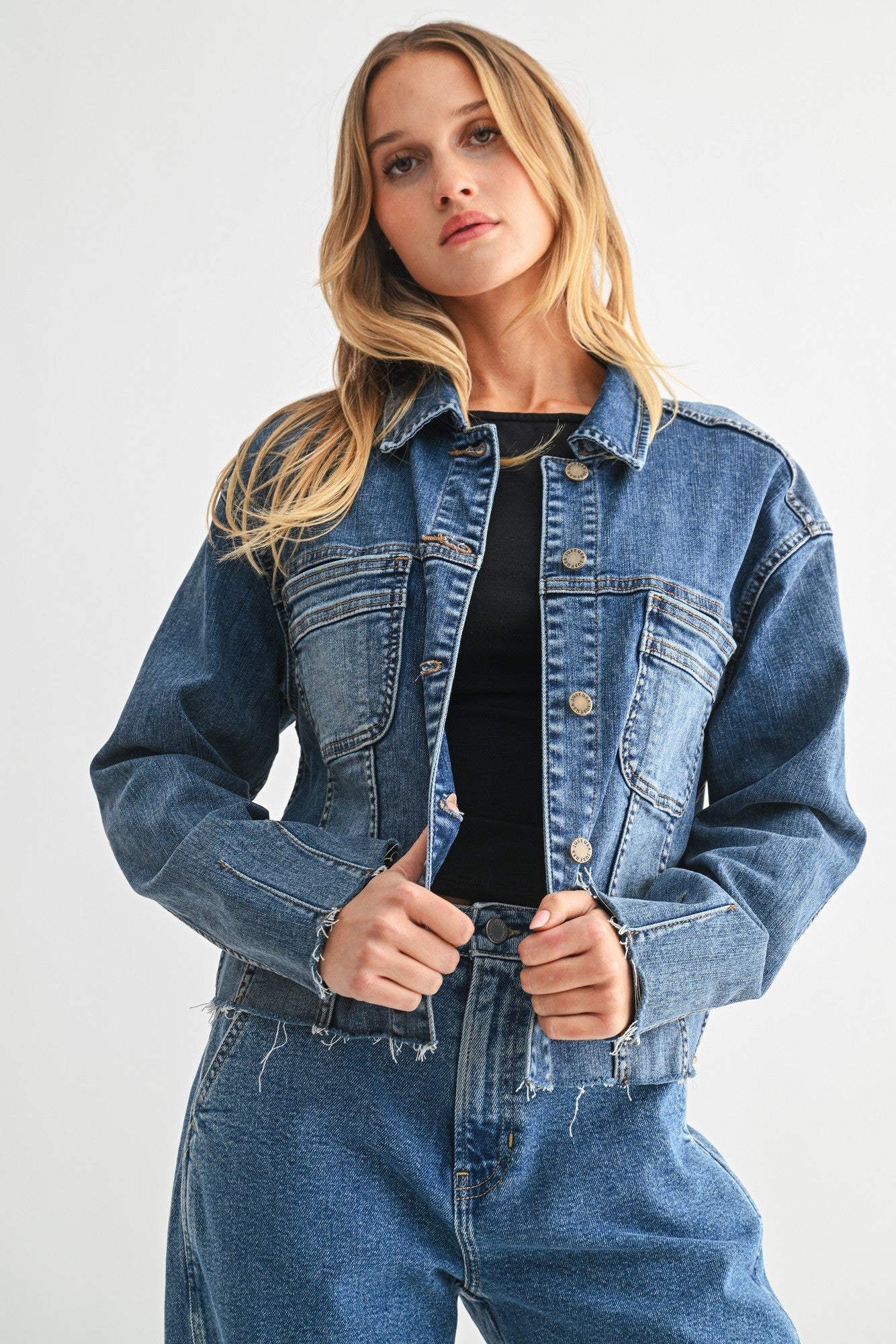Frayed Hem Utility Denim Jacket
