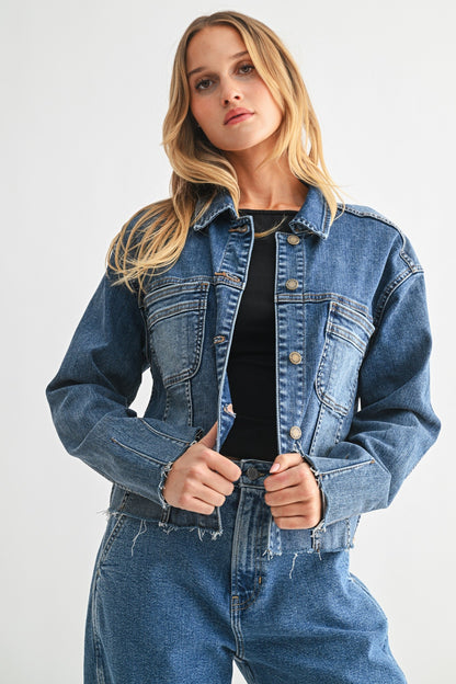 Frayed Hem Utility Denim Jacket