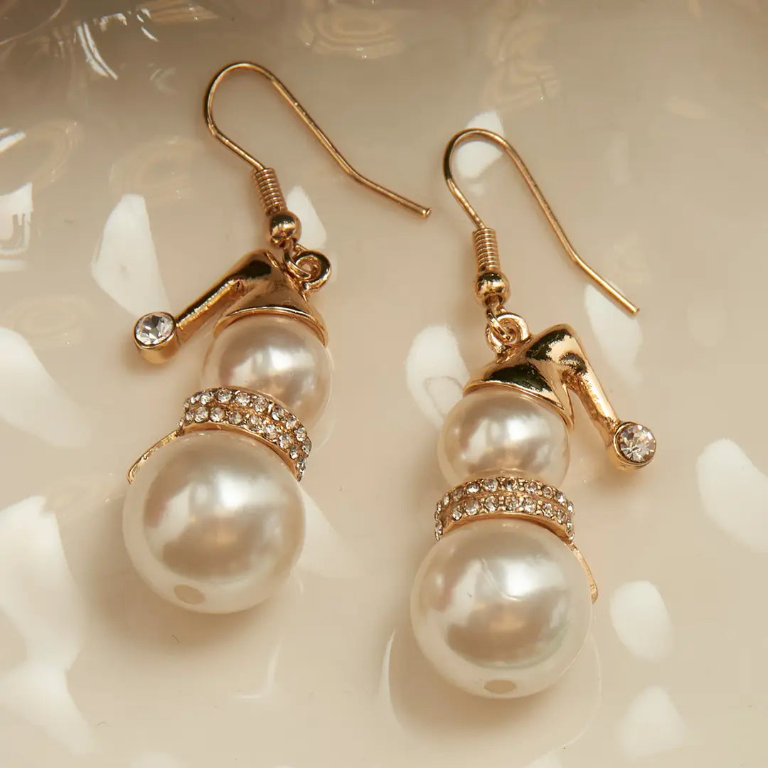 Holiday Snowman Pearl Earrings