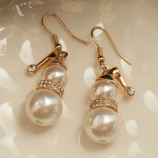 Holiday Snowman Pearl Earrings