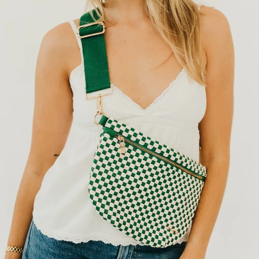 Checkered Emerald Woven Bum Bag