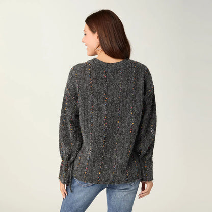 Sequin Mini-Pom Tie-Sleeve Sweater