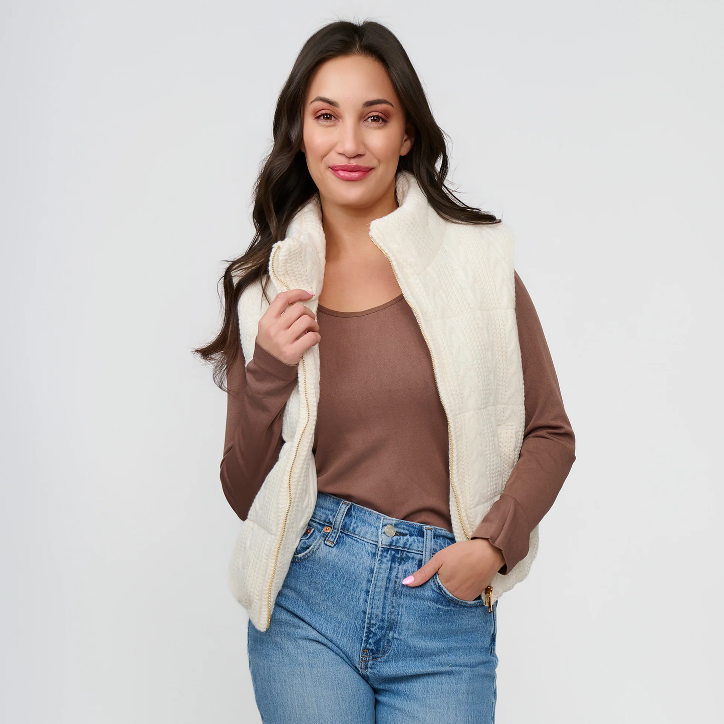 Claire Cable Knit Puffer Vest