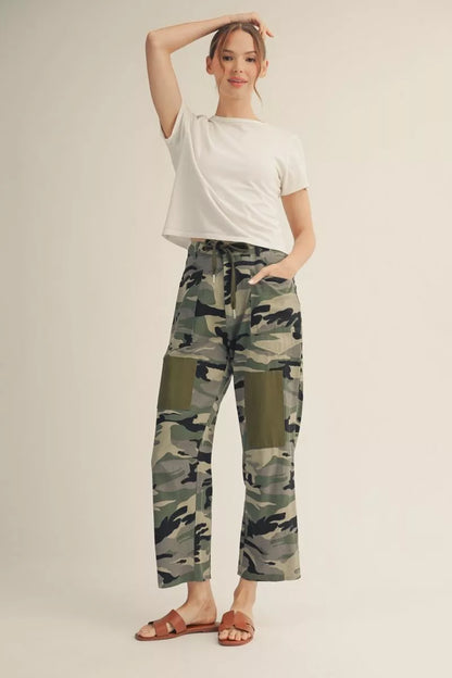 Camo Barrel Pants with Solid Patch