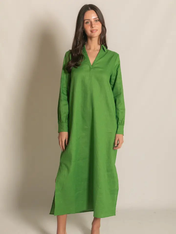 Linen Collared Long Sleeve Dress