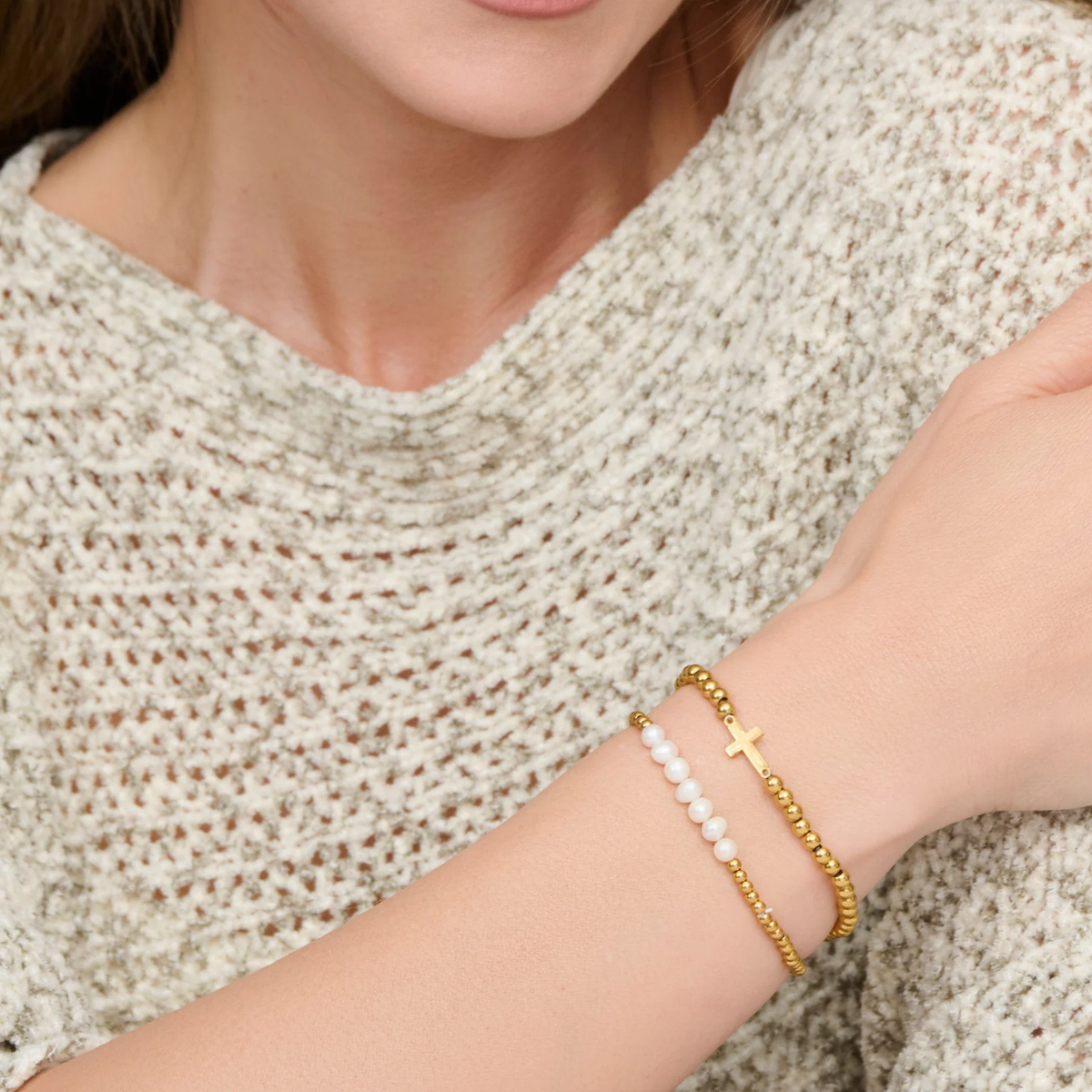 Narelle Pearl and Cross Bracelet Set