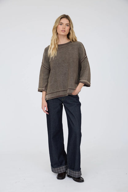 Washed Inverted Seam Short Sleeve Sweatshirt