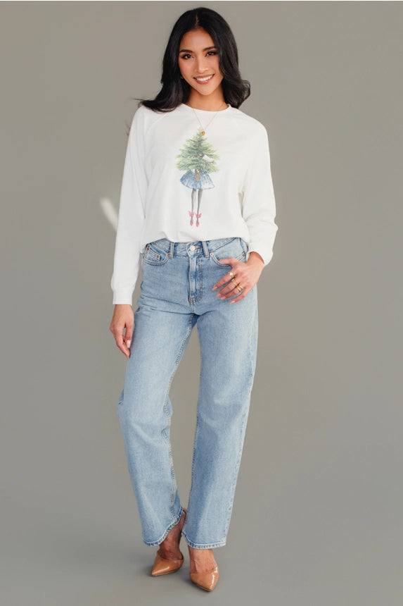 Girl with Christmas Tree Sweatshirt
