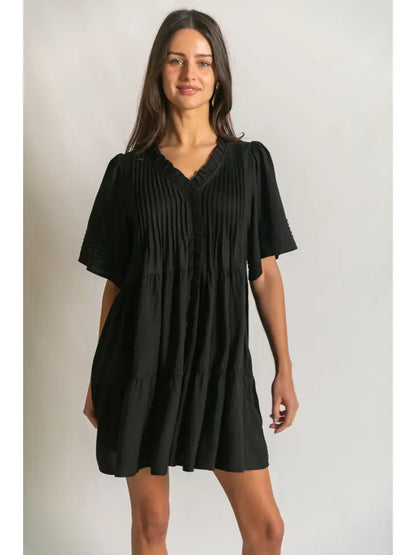 Pintuck Detail Mini Dress