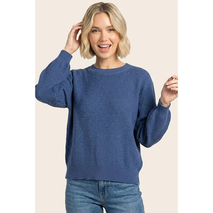 Vertically Textured Balloon Sleeve Sweater