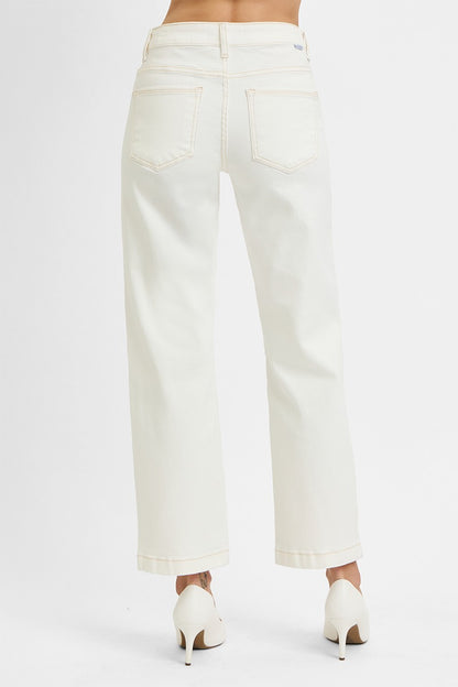 Cream Tummy Control Mid Rise Ankle Straight Jeans