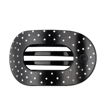 Flat Round Hair Clip | Black Polka Dot Party | Medium