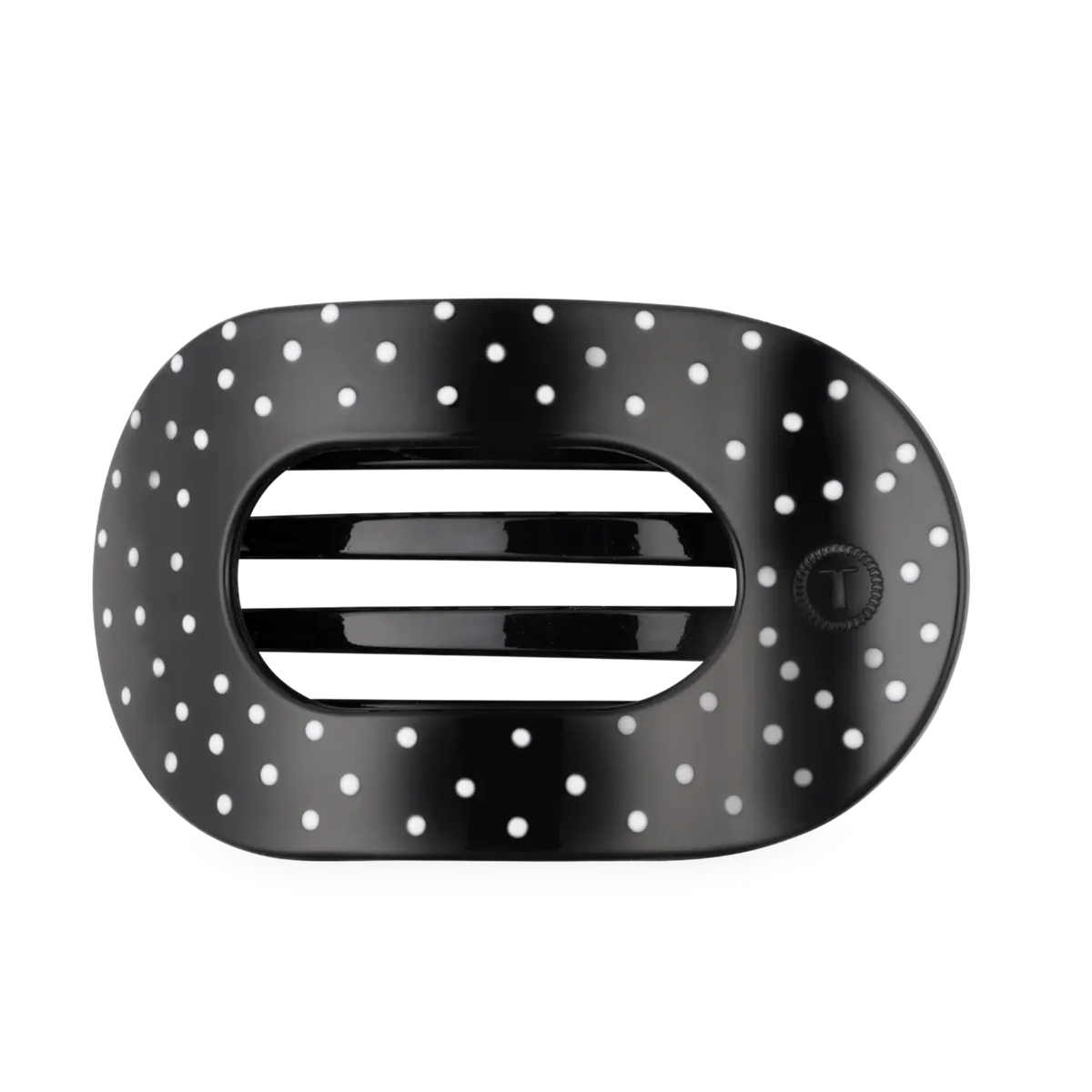 Flat Round Hair Clip | Black Polka Dot Party | Large