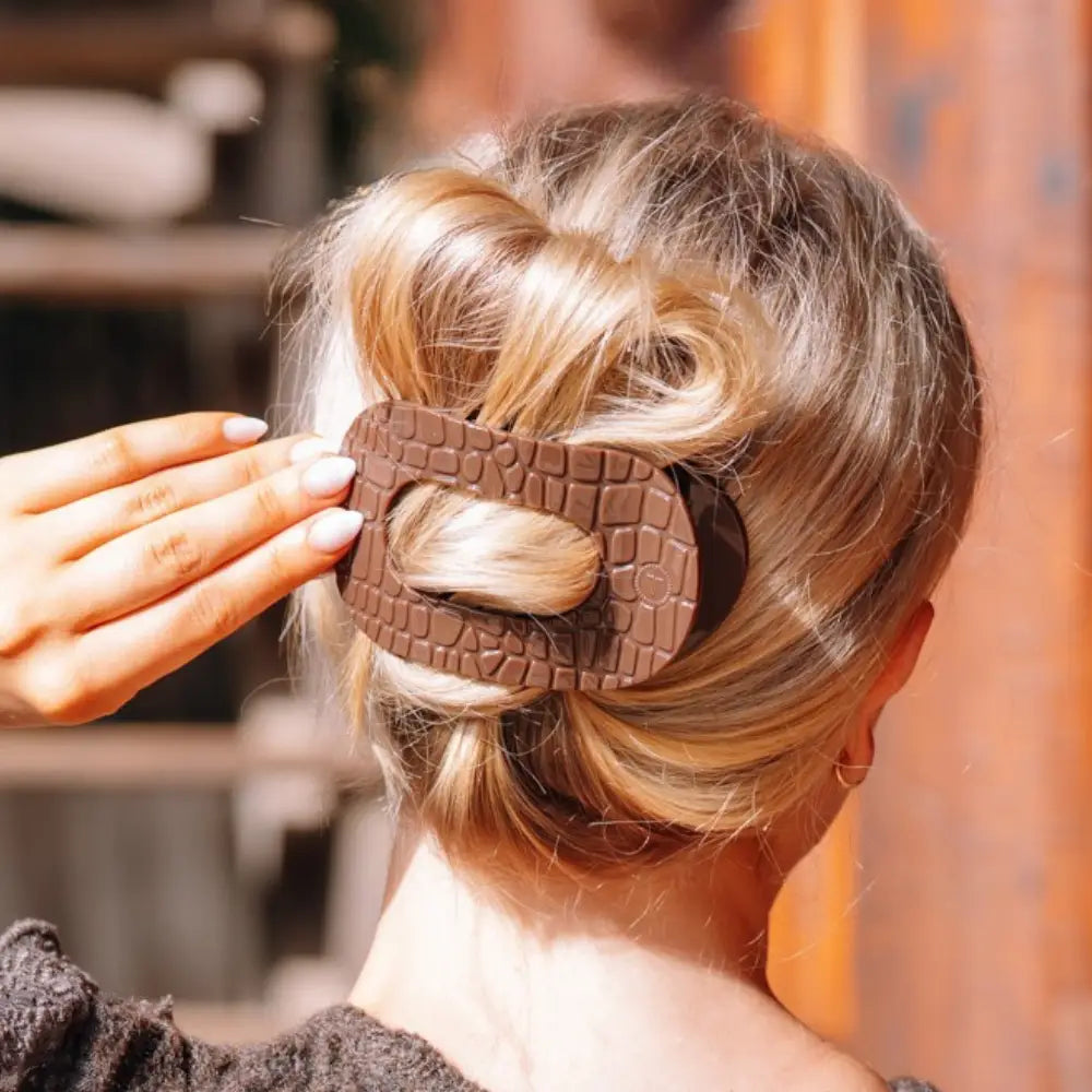 Flat Round Hair Clip | Brown Crocodile | Small